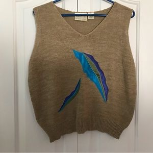 VINTAGE ( 1980’s ) Acrylic Knit With Appliqué Sleeveless Vee Neck Tank. …
